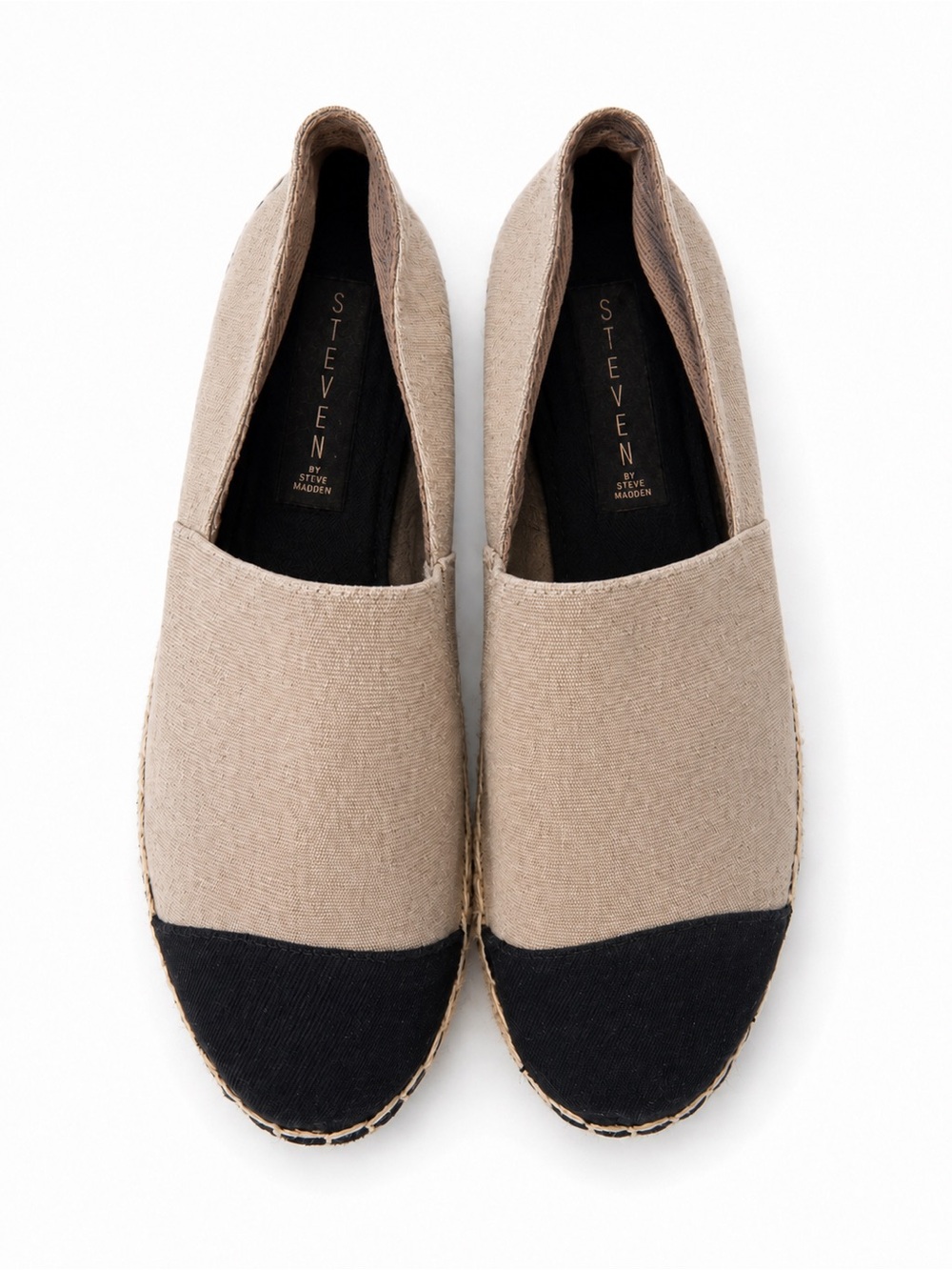 Steven by Steve Madden Tan and Black Canvas Slip-On Espadrilles